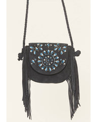 Women's Belle Embroidered Fringe Suede Crossbody Bag