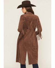 Women's Faux Suede Fringe Trench Coat