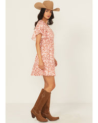 Women's Floral Print Short Sleeve Mini Dress