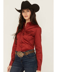 Women's Solid Long Sleeve Button-Down Stretch Riding Shirt