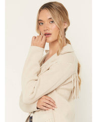 Women's Solid Fringe Button-Down Sweater