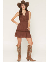 Women's Embroidered Smocked Waist Mini Dress