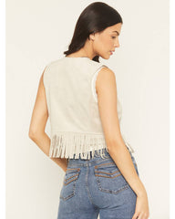 Women's Embroidered Faux Suede Cropped Vest