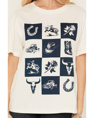 Women's Western Checkerboard Short Sleeve Graphic Tee