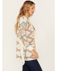 Women's Southwestern Print Open Front Fringe Cardigan