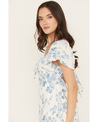Women's Floral Print Tie Front Mini Dress
