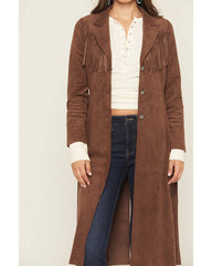 Women's Faux Suede Fringe Trench Coat
