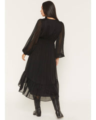 Women's Josephine Faux Button-Down Long Sleeve Lurex Midi Dress
