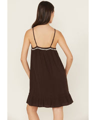 Women's Embroidered Crinkle Sleeveless Mini Dress