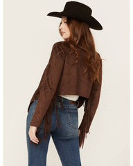 Women's Open Front Faux Suede Fringe Jacket
