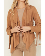 Women's Faux Suede Cascade Front Fringe Jacket