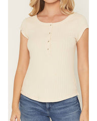Women's Solid Short Sleeve 1/4 Button-Down Shirt