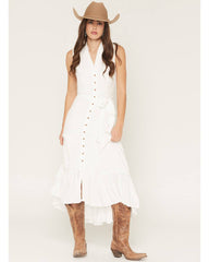 Women's Solid Sleeveless Button-Down High-Low Midi Dress