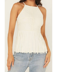 Women's Stretch Lace Halter Fringe Tank