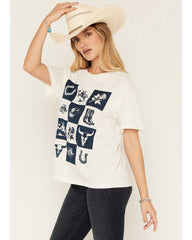 Women's Western Checkerboard Short Sleeve Graphic Tee