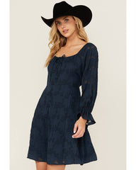 Women's Floral Print Long Sleeve Button-Down Mini Dress