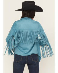 Women's Cascade Front Fringe Faux Suede Fringe Jacket