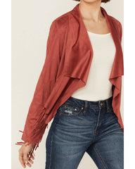 Women's Open Front Faux Suede Fringe Jacket