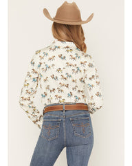 Women's Horse Print Long Sleeve Snap Stretch Western Shirt