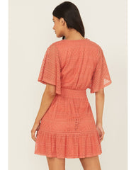 Women's Faux Wrap Lace Mini Dress