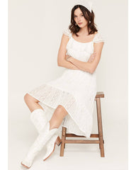 Women's Lace Flutter Sleeve High-Low Midi Dress