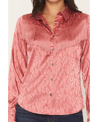 Women's Roberta Long Sleeve Fringe Satin Button-Down Western Shirt