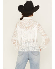 Women's Fringe Long Sleeve Button-Down Lace Shirt