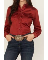 Women's Solid Long Sleeve Button-Down Stretch Riding Shirt