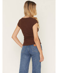 Women's Solid Short Sleeve 1/4 Button-Down Shirt