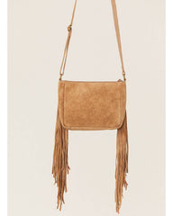 Women's Light Brown Velvet Embroidered Crossbody Bag