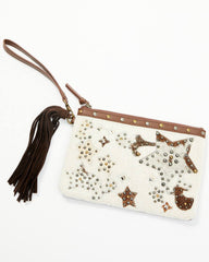 Women's Tegan Seed Beaded Cowhide Wristlet Clutch