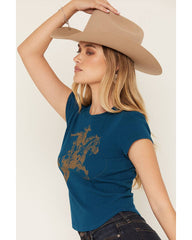 Women's Ropin Cowboy Horse Ribbed Baby Tee