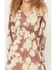 Women's Floral Long Sleeve Crinkle Mini Dress
