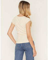 Women's Solid Short Sleeve 1/4 Button-Down Shirt