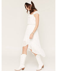 Women's Lace Flutter Sleeve High-Low Midi Dress