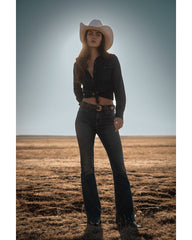 Women's Bella Dark Wash Denim Long Sleeve Button-Down Stretch Western Shirt