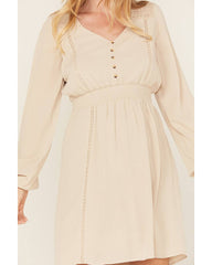 Women's Lace Long Sleeve Button-Down Mini Dress