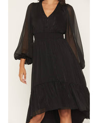 Women's Josephine Faux Button-Down Long Sleeve Lurex Midi Dress