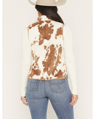 Women's Jean Cow Print Sherpa Zip-Up Vest