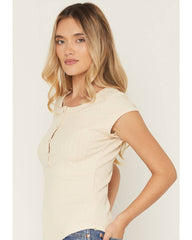 Women's Solid Short Sleeve 1/4 Button-Down Shirt