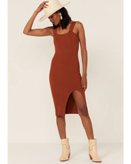 Women's Ribbed Sweater Knit Midi Bodycon Dress
