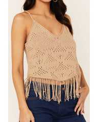 Women's Hankie Hem Fringe Sweater Tank