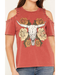 Women's Steer Head Cold Shoulder Short Sleeve Graphic Tee