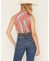 Women's Southwestern Stripe Print Sleeveless Button-Down Western Shirt