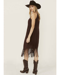 Women's Embroidered Fringe Midi Dress