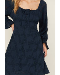 Women's Floral Print Long Sleeve Button-Down Mini Dress