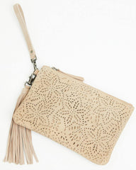 Women's Avenly Floral Perforated Suede Wristlet Clutch