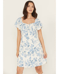 Women's Floral Print Tie Front Mini Dress