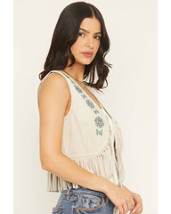 Women's Embroidered Faux Suede Cropped Vest