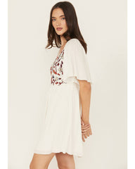 Women's Embroidered Crinkle Flutter Sleeve Mini Dress